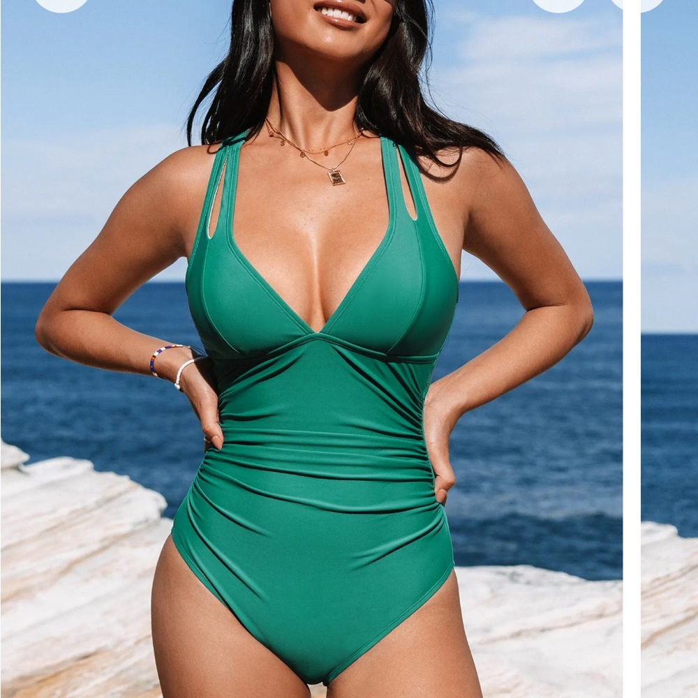 NWT CUPSHE Ruched Cross Back Strappy Swim Suit